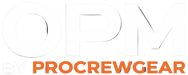 Logo of OPM by Procrewgear with 'OPM' in white and 'by Procrewgear' in orange on a black background.